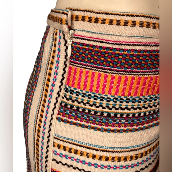 ZARA Multicolored Ethnic Western Aztec Woven Boho Frayed Fringe Mini Skirt - Picture 7 of 10